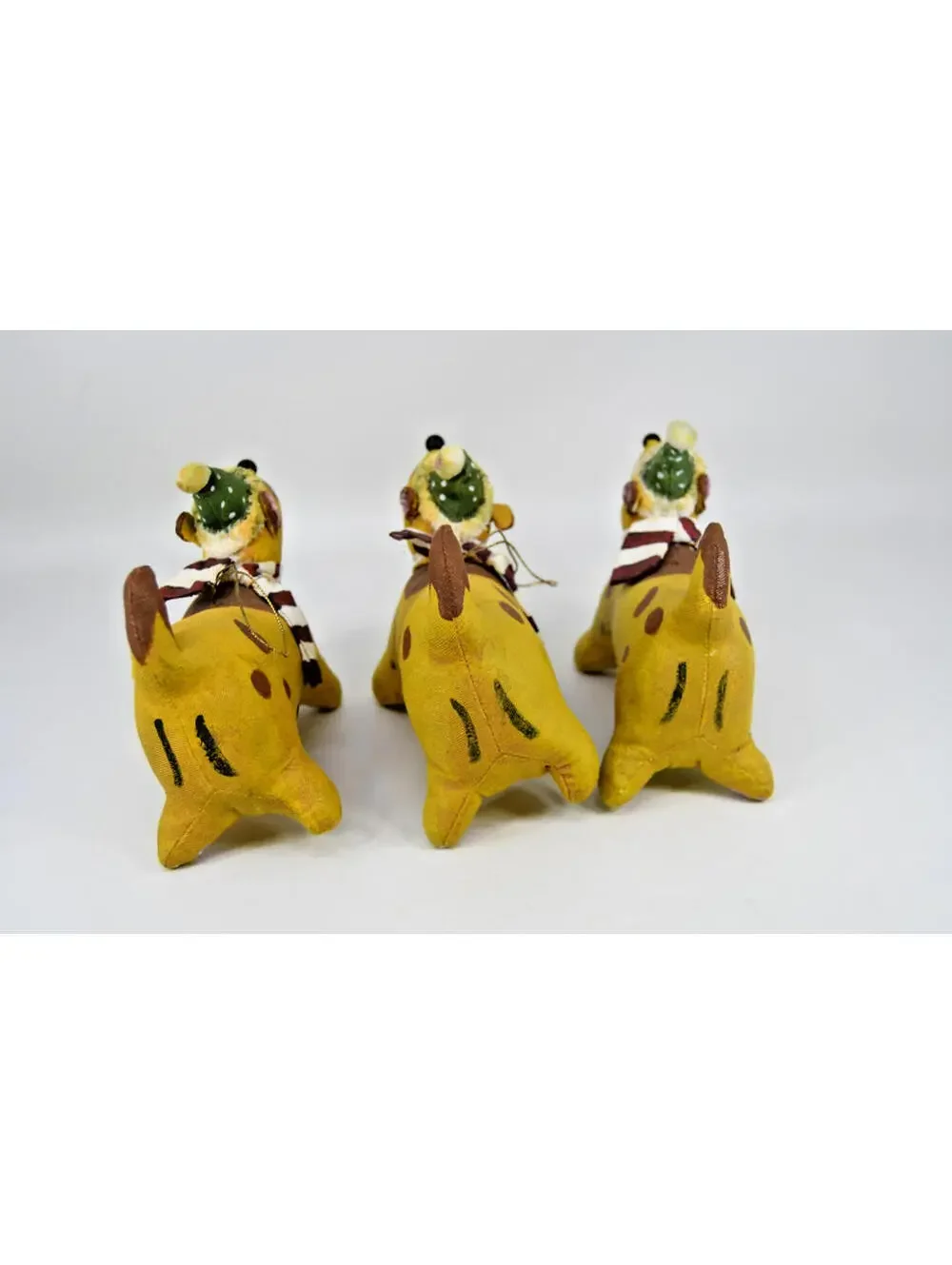 VTG Fabric Mache Christmas Ornament Spotted Dog Pup Scarf Hat Painted Hard Plush